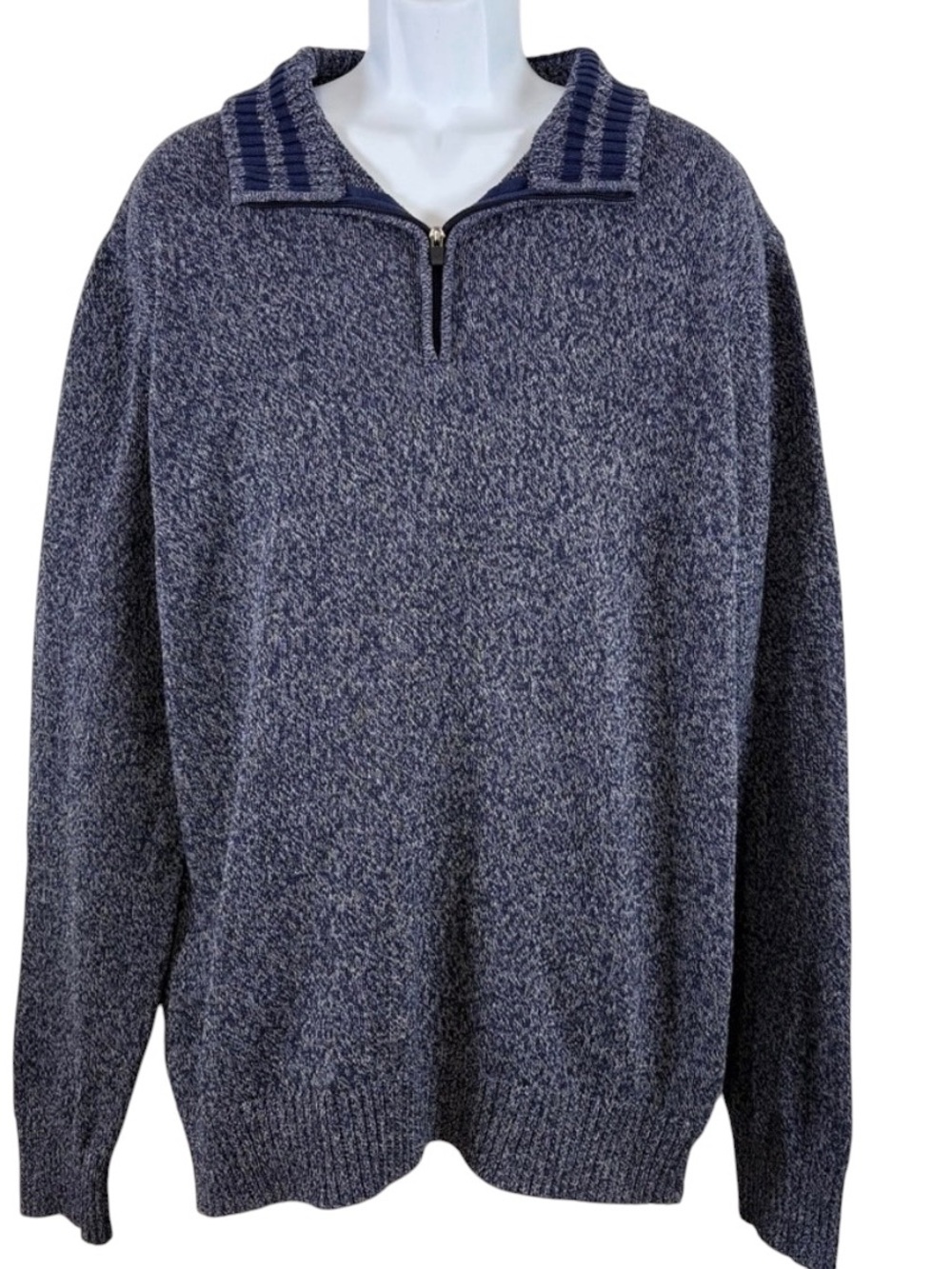 Eddie Bauer Men’s Half Zip Sweater TXL Blue Marled Ribbed Collar Pullover